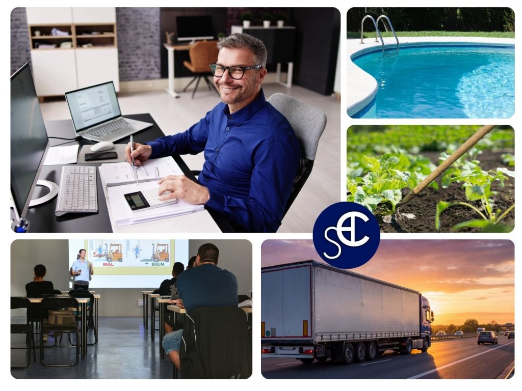 Catálogo de cursos profesionales con formación online, presencial, mantenimiento de piscinas, agricultura y transporte